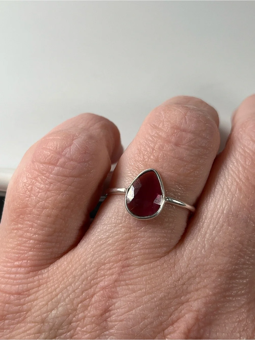 Solid Sterling Silver 925 Ruby Corundum Gemstone Flat Stacker Ring Size 7